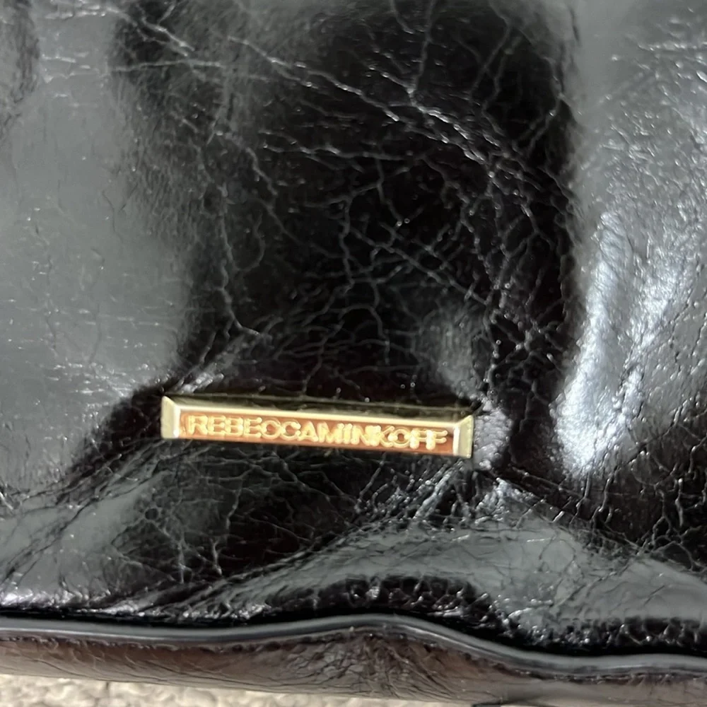 New Rebecca Minkoff Black Leather Gold Tone Chain Crossbody Bag